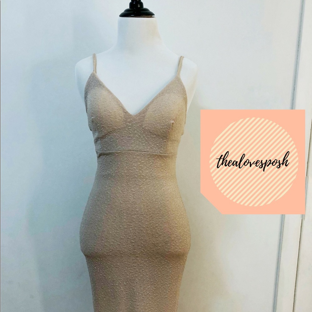 Sparkly Cream Midi Spaghetti Dress ✨